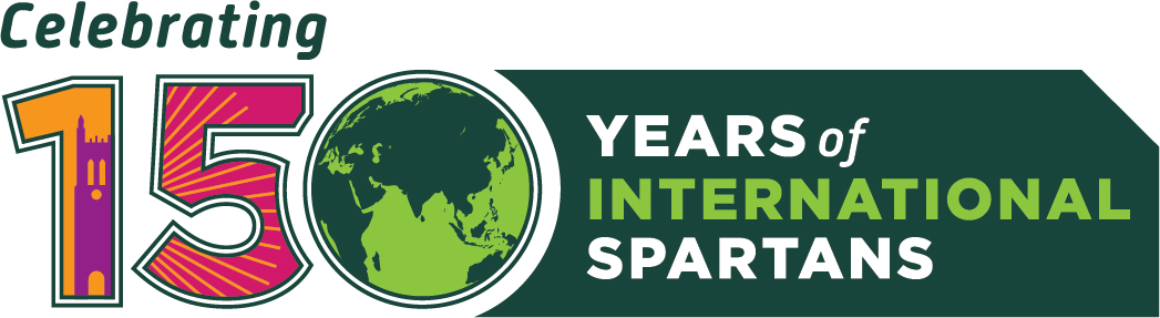 Graphic with text “Celebrating 150 Years of International Spartans”