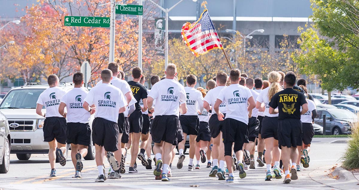 MSU and U-M Army ROTC cadets run from Ann Arbor to East Lansing, Michigan, as part of Alex’s Great State Race.