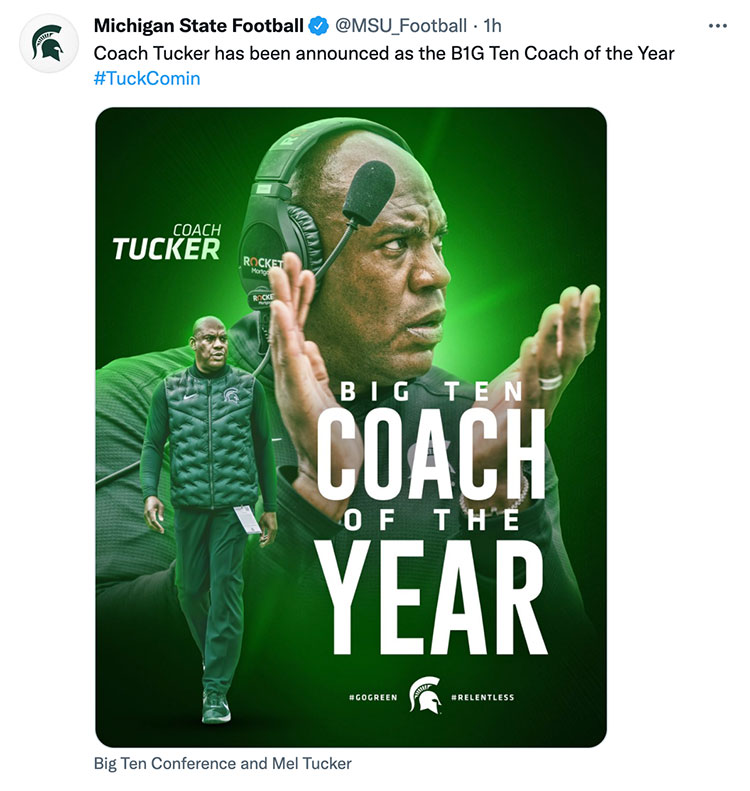 Coach Tucker has been announced as the B1G Ten Coach of the Year #TuckComin