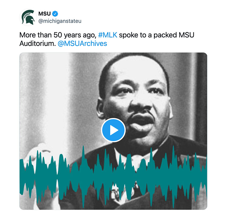 More than 50 years ago, #MLK spoke to a packed MSU Auditorium. @MSUArchives