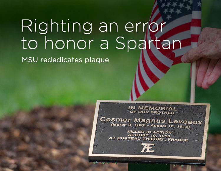 Righting an error to honor a Spartan: MSU rededicates plaque commemorating WWI veteran