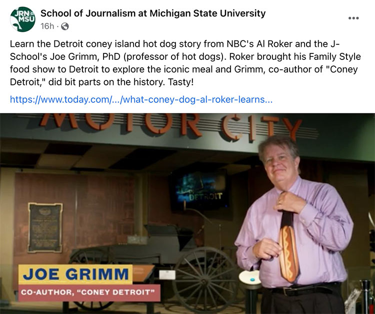 Learn the Detroit coney island hot dog story from NBC's Al Roker and the J-School's Joe Grimm, PhD (professor of hot dogs).