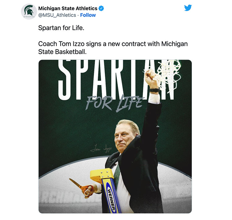 Spartan for Life. Coach Tom Izzo signs a new contract with Michigan State Basketball.