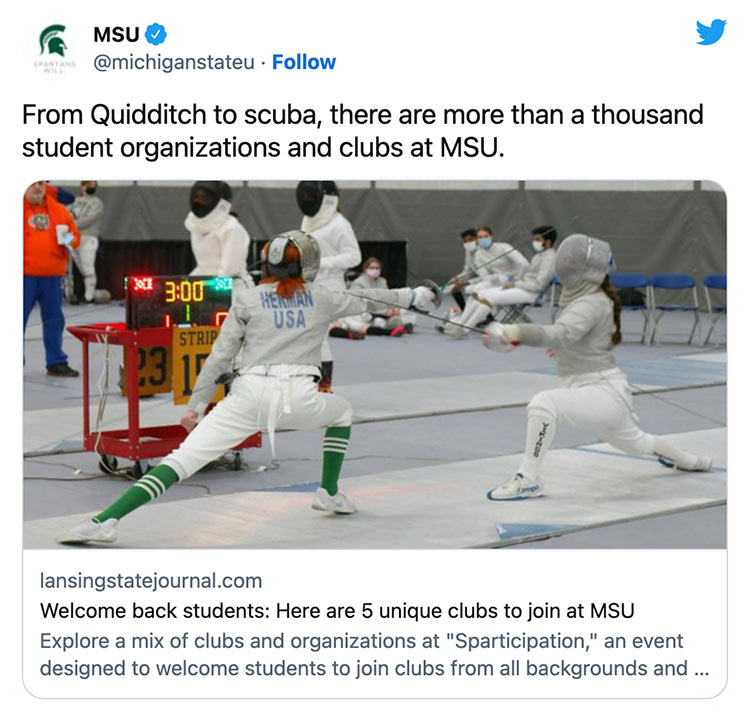 From Quidditch to scuba, there are more than a thousand student organizations and clubs at MSU.