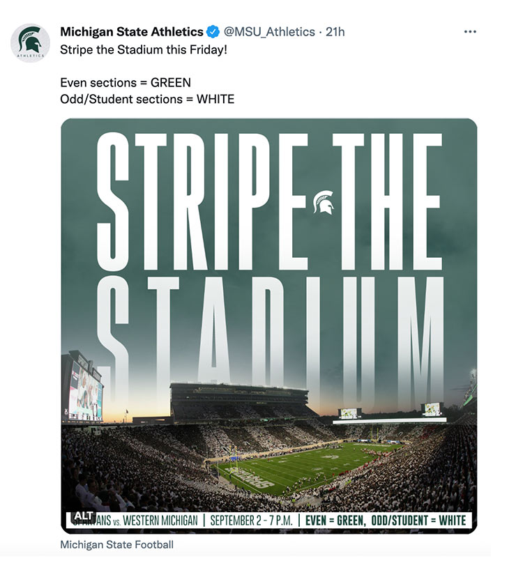 Stripe the Stadium this Friday! Even sections = GREEN. Odd/Student sections = WHITE