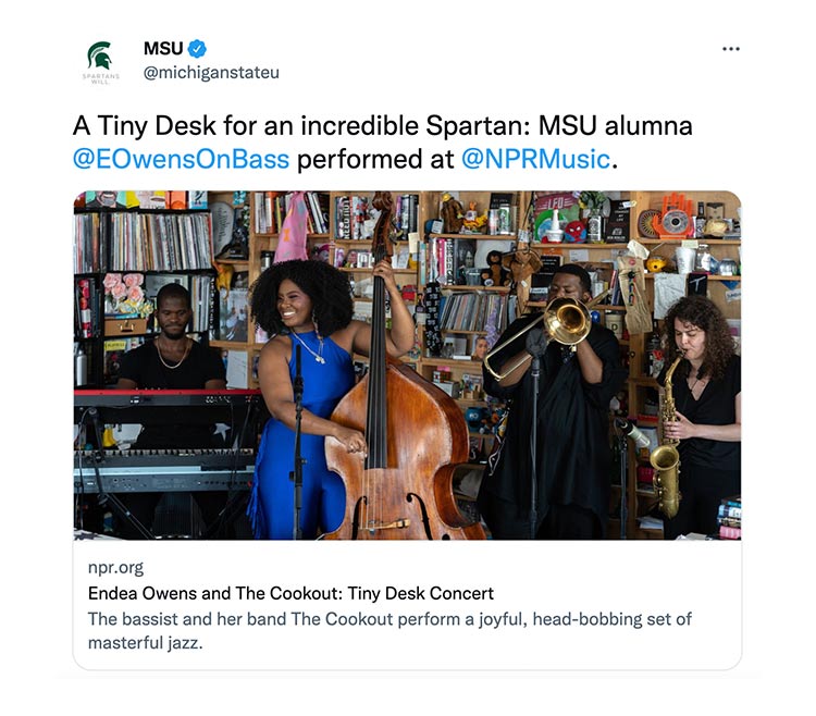 A Tiny Desk for an incredible Spartan: MSU alumna @EOwensOnBass performed at @NPRMusic.