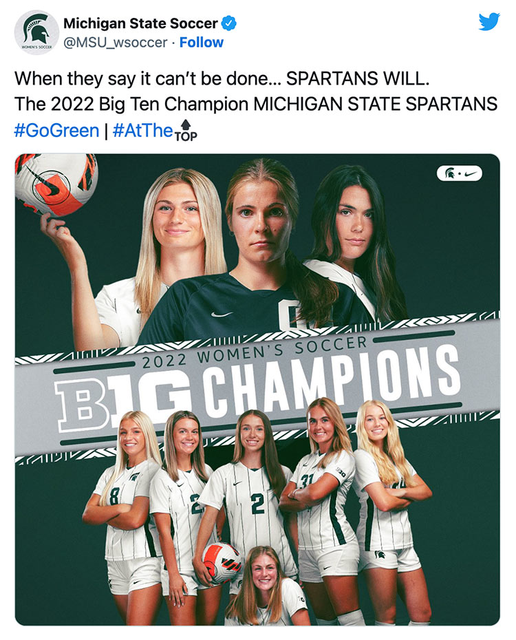 When they say it can’t be done… SPARTANS WILL. The 2022 Big Ten Champion MICHIGAN STATE SPARTANS #GoGreen | #AtThe🔝