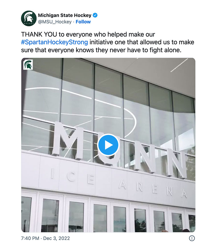 THANK YOU to everyone who helped make our #SpartanHockeyStrong initiative one that allowed us to make sure that everyone knows they never have to fight alone.