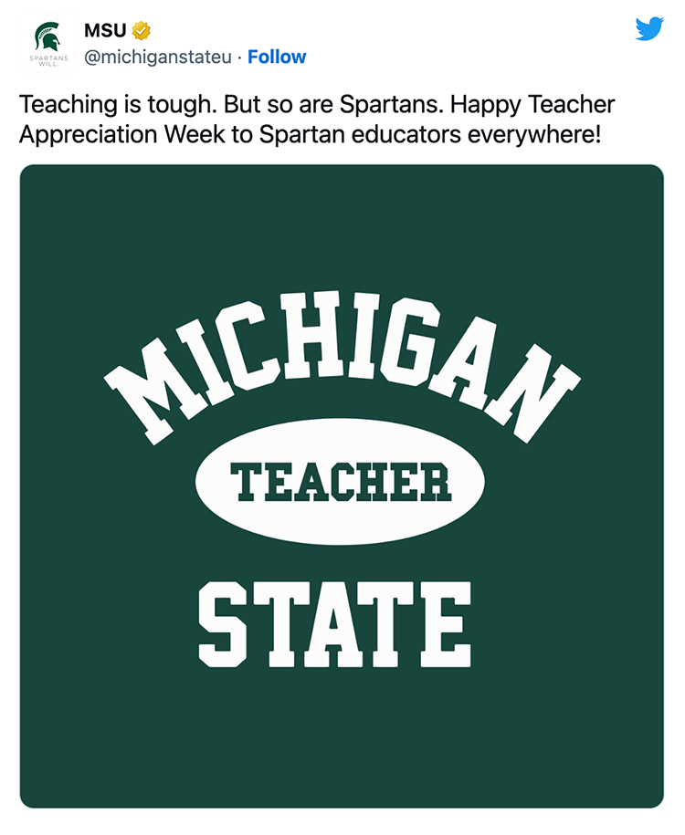 Teaching is tough. But so are Spartans. Happy Teacher Appreciation Week to Spartan educators everywhere!