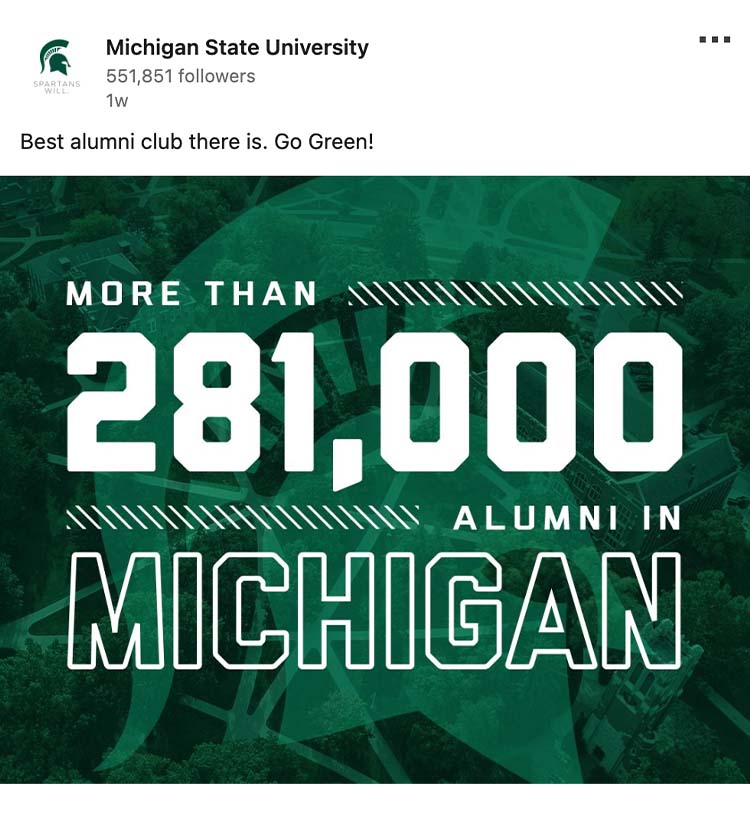 Best alumni club there is. Go Green!