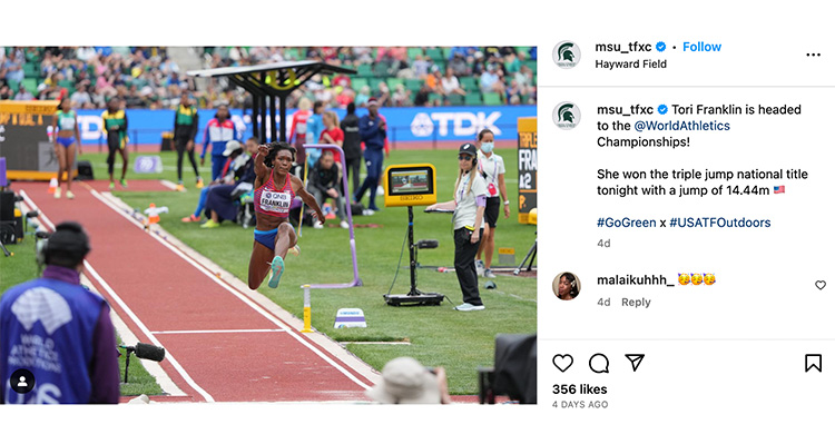Tori Franklin is headed to the @WorldAthletics Championships! She won the triple jump national title tonight with a jump of 14.44m 🇺🇸 #GoGreen x #USATFOutdoors