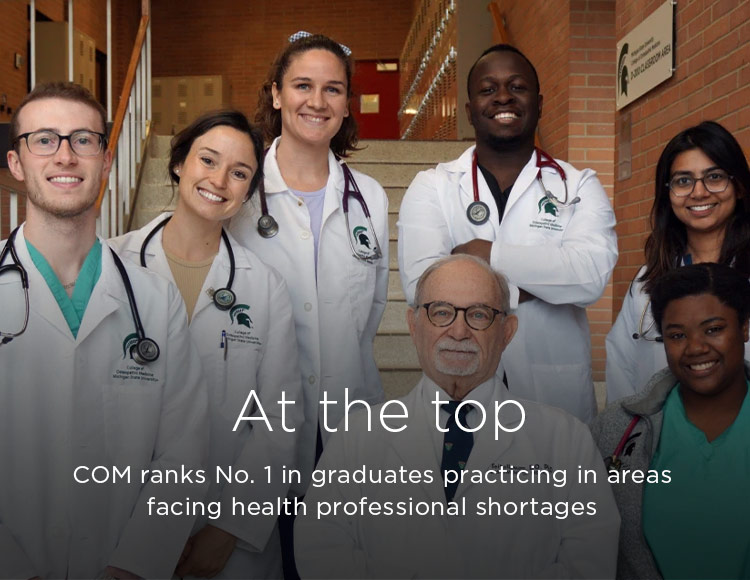 At the top: COM ranks No. 1 in graduates practicing in areas facing health professional shortages