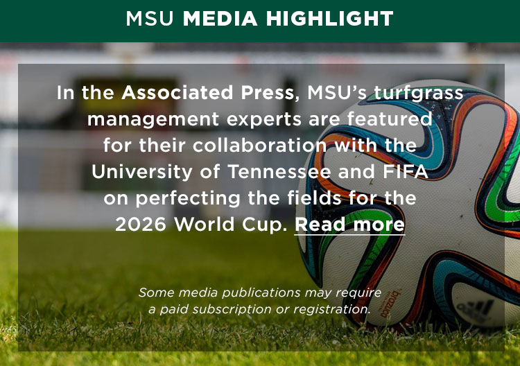 In the Associated Press, MSU’s turfgrass management experts are featured for their collaboration with the University of Tennessee and FIFA on perfecting the fields for the 2026 World Cup.
